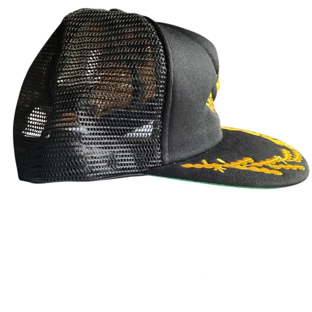 Vintage Barbados 80s Snapback Trucker Hat Gold Anchor Laurel Wreath Embroidered